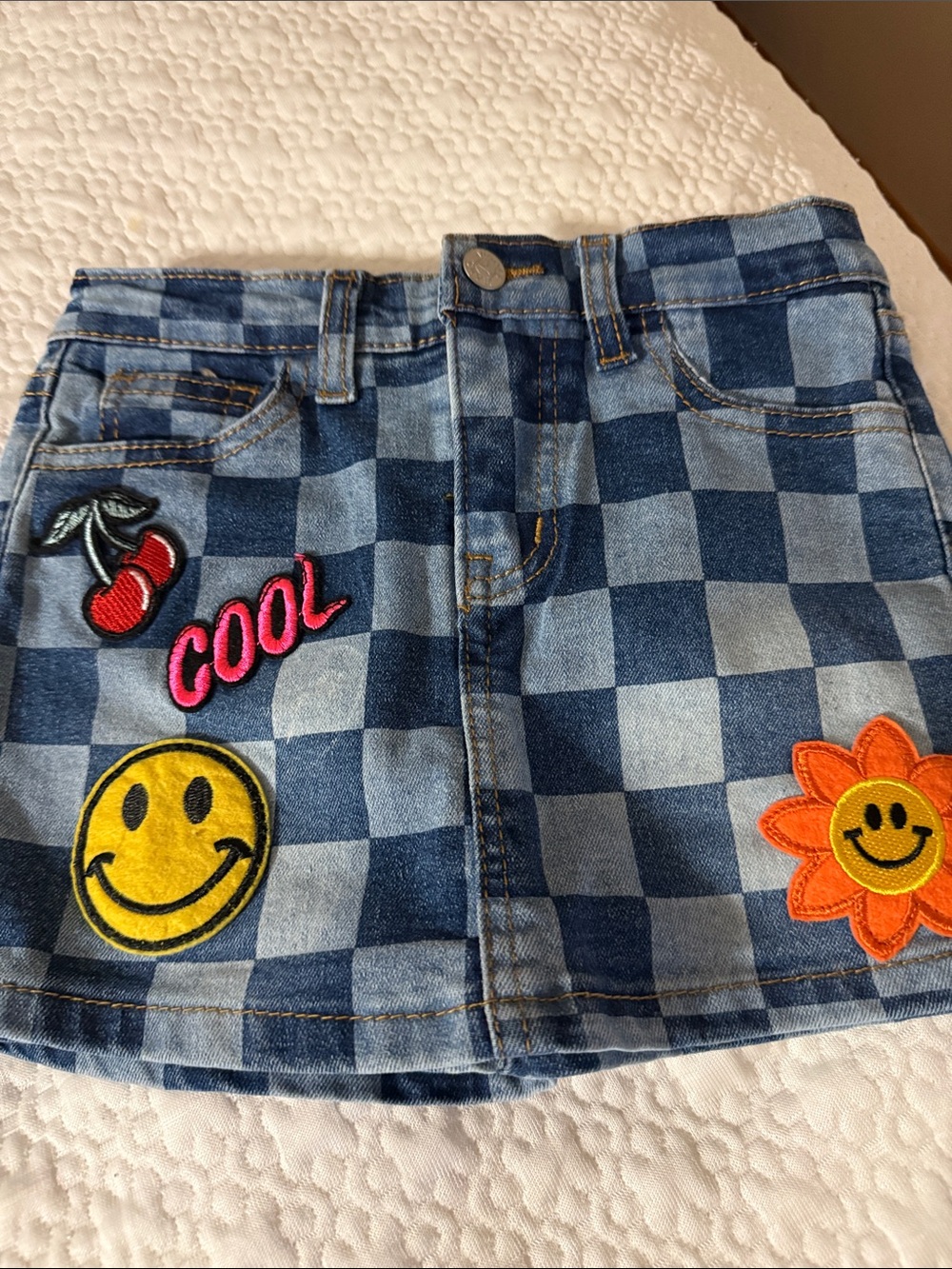 Vigoss Blue Checkered Denim Skorts with Patches